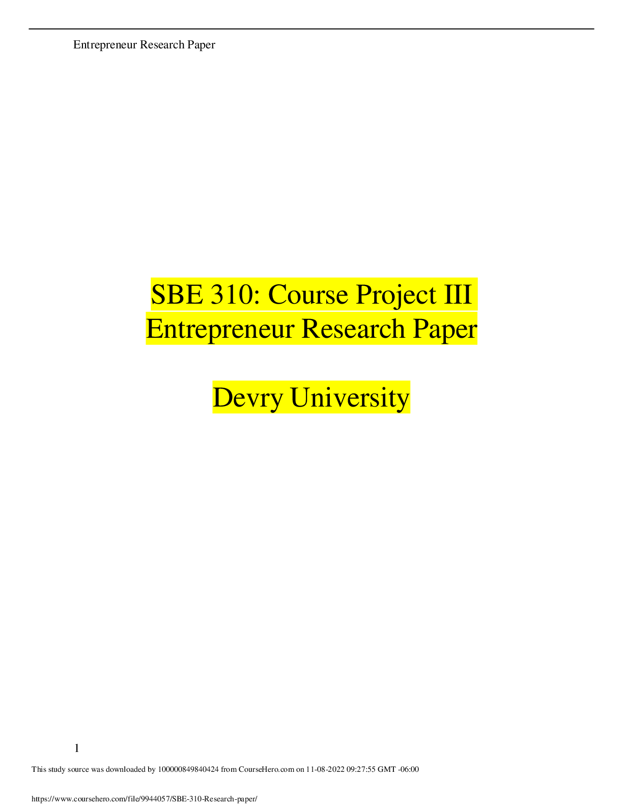 Preview image for SBE 310 Research paper (GRADED A)